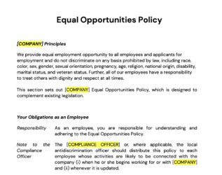 Equal Opportunities Policy Template